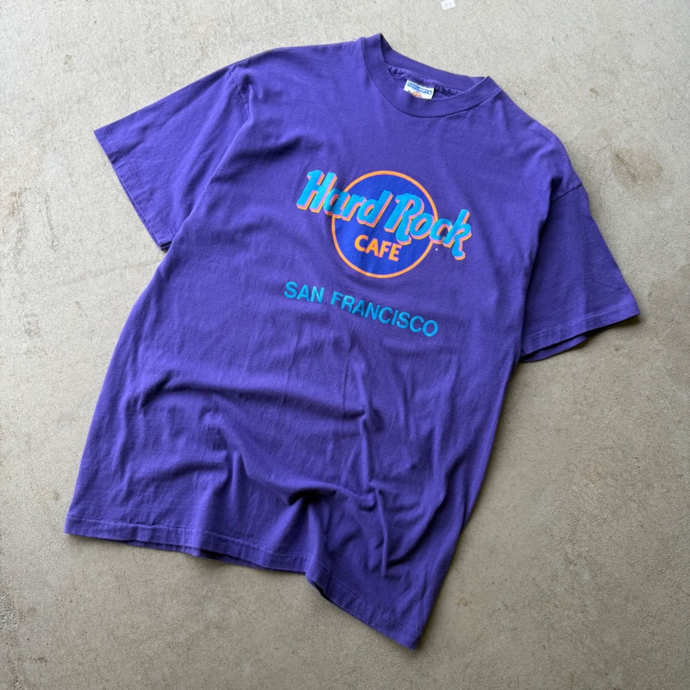 90s Mens Hard Rock Cafe San Francisco Vintage Graphic T-Shirt Purple Large